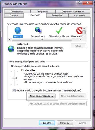 seguridad internet explorer