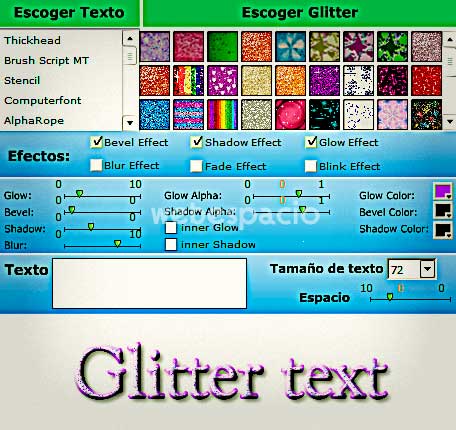 texto glitter app