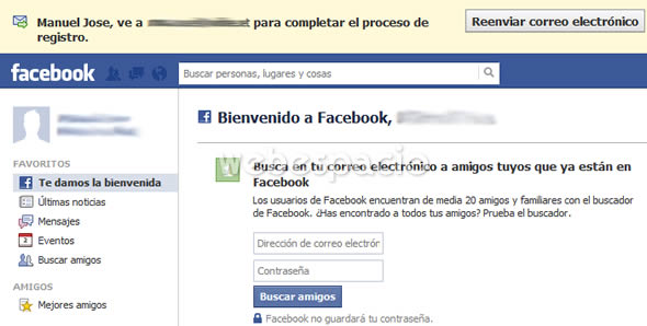 confirmar registro facebook