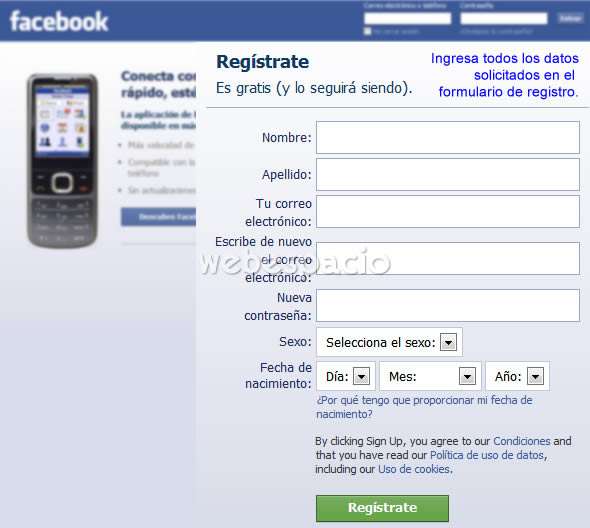 registrarse en facebook