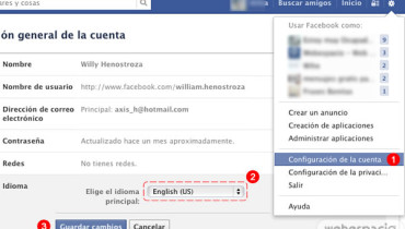 cambiar idioma facebook