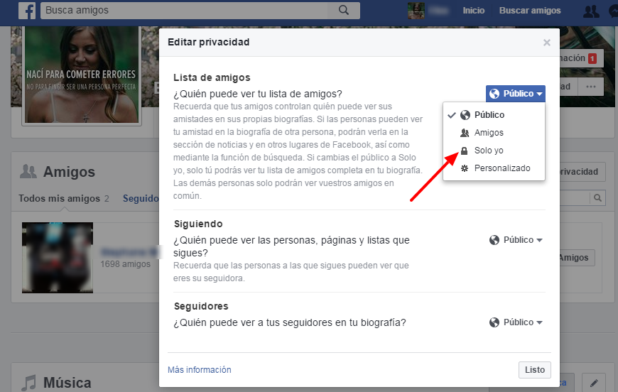 ocultar lista amigos en facebook