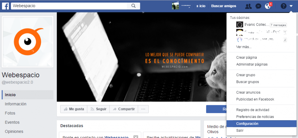 configuracion de facebook