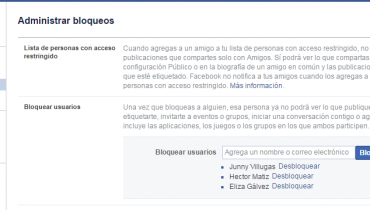 administrar bloqueos en facebook