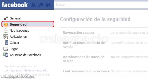 configurar seguridad facebook