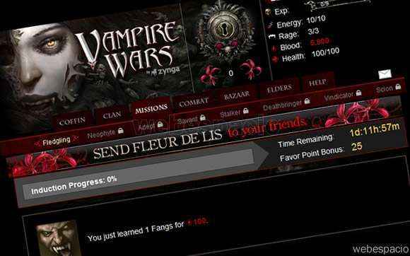 juego vampire wars en facebook