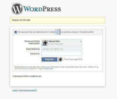 facebook registro wordpress