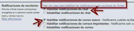 activar notificaciones chat mensajes gmail