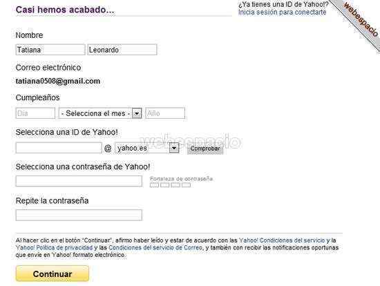 registro alternativo en yahoo correo