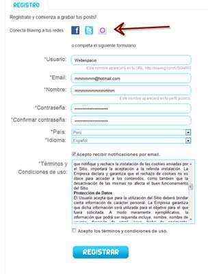 formulario registro blaving
