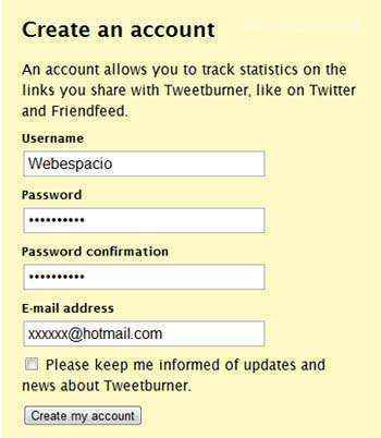 registrar datos tweetburner