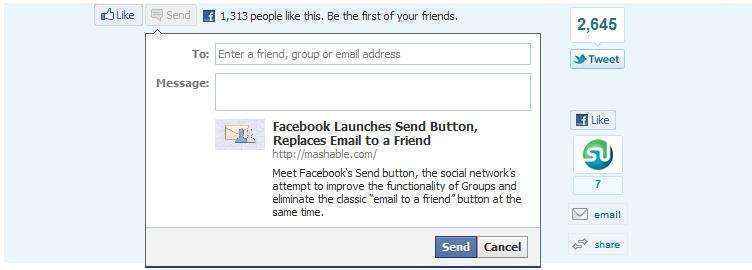 Nueva versión del botón "Enviar" de Facebook