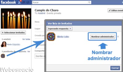 nombrar administardor de evento facebook