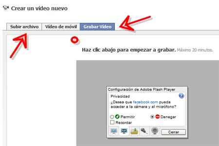 subir archivos o grabar video en Facebook