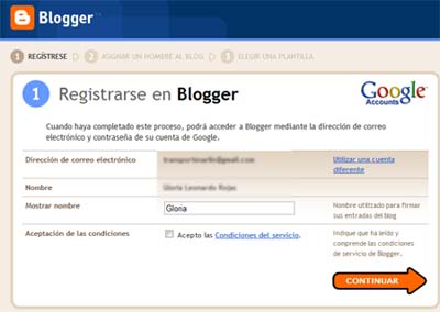 registrarse en blogger