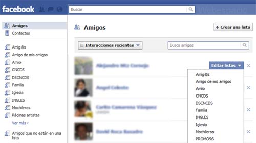 listas de amigos de facebook