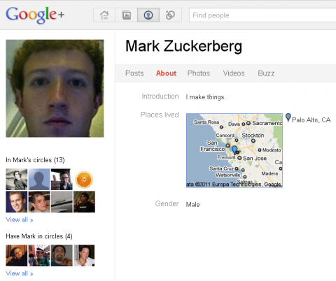 Mark Zuckerberg en Google plus