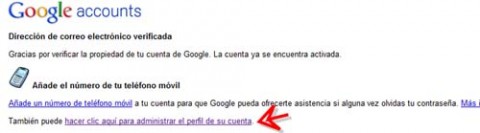 mensaje cuenta activada google