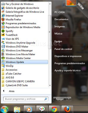 Inicio de Windows para buscar el Windows Update