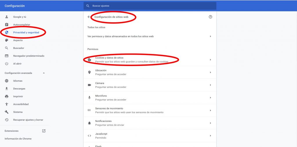 habilitar cookies en chrome