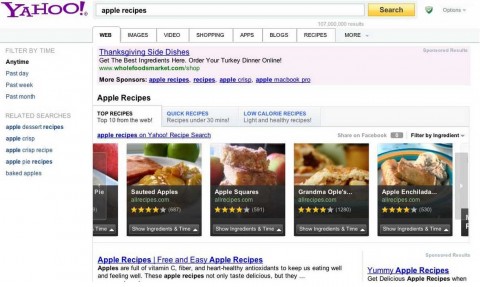 Yahoo lanza búsqueda interactiva para recetas, compras y entretenimiento