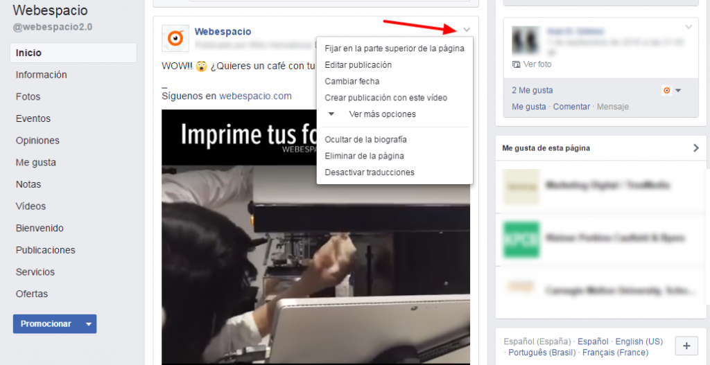 biografia página de facebook