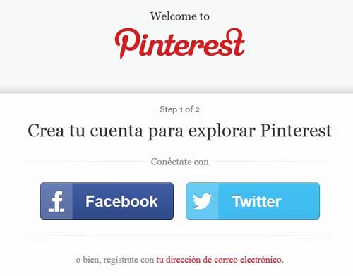 registrarse en pinterest