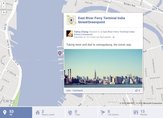 check-in Foursquare en Facebook