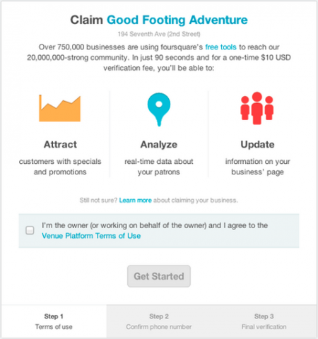 Foursquare ofrece verificación de cuentas para empresas por $10