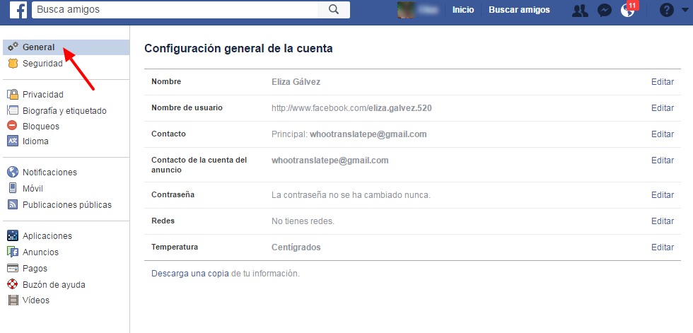 configuracion general facebook