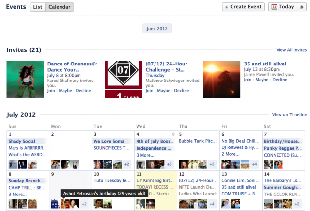 Facebook agrega vistas “calendario” y “lista” a Eventos
