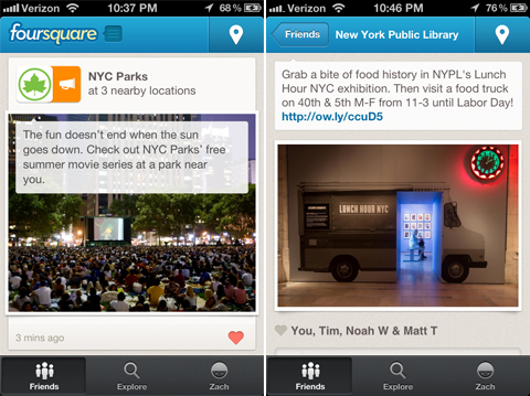 Foursquare “actualizaciones locales”