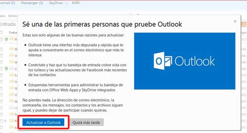 actualizar a outlook