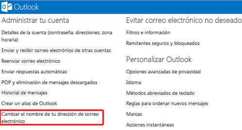 elegir cambiar dirección de correo 