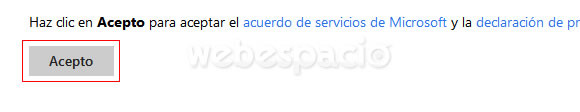 aceptar creacion cuenta outlook