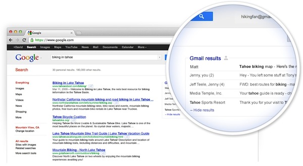 Google prueba incluir mensajes de Gmail en las búsquedas