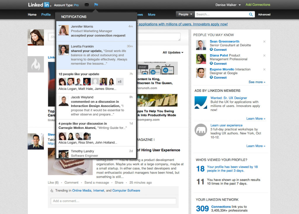 LinkedIn añade notificaciones