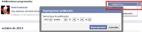 reprogramar un post en las paginas de facebook