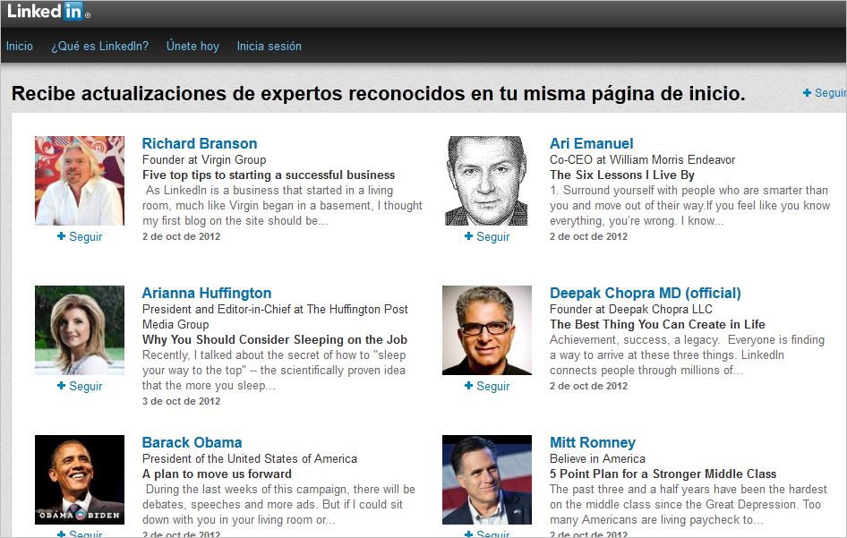 LinkedIn permite seguir a los líderes opinión más influyentes