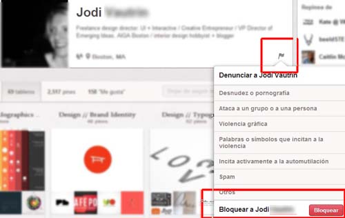 Bloquear a alguien en Pinterest