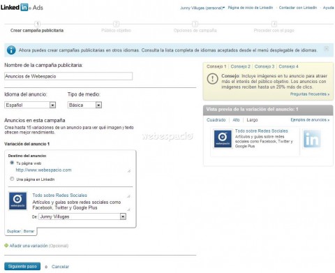 crear campaña publicitaria linkedin
