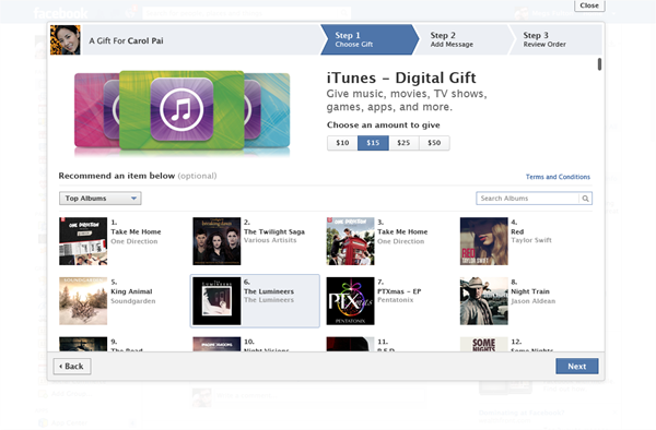 Facebook ya permite hacer regalos de iTunes a los amigos
