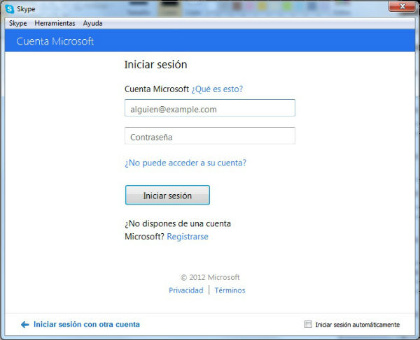 iniciar sesion con cuenta de microsoft en skype