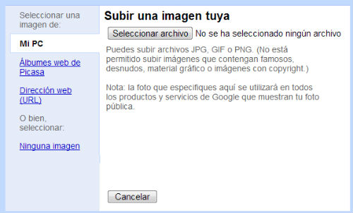 subir imagen para el chat de google