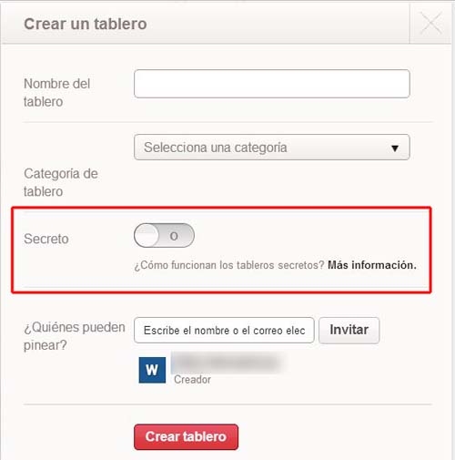 crear un tablero secreto de pinterest