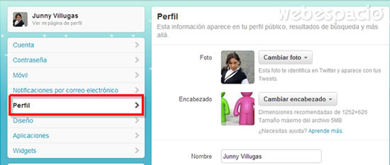 editar perfil twitter
