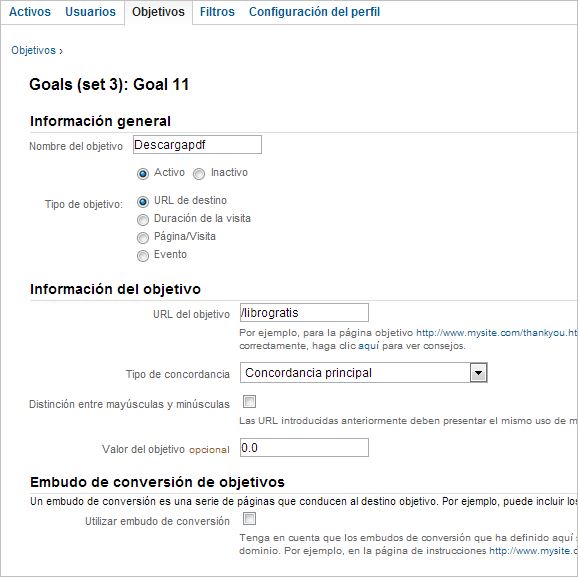 Cómo realizar el seguimiento de objetivos sin una URL asociada