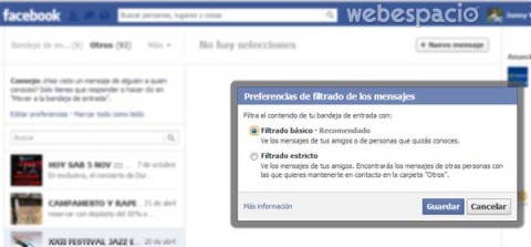 filtros de mensajes en facebook