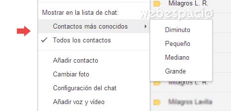 ordenar lista de contactos en el chat de gogole