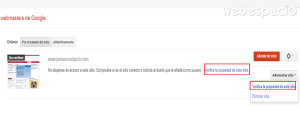 verificar la propiedad del sitio web en Google